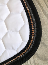 Customized Animo Saddle pad Dressage - White -Black- rosé crystals